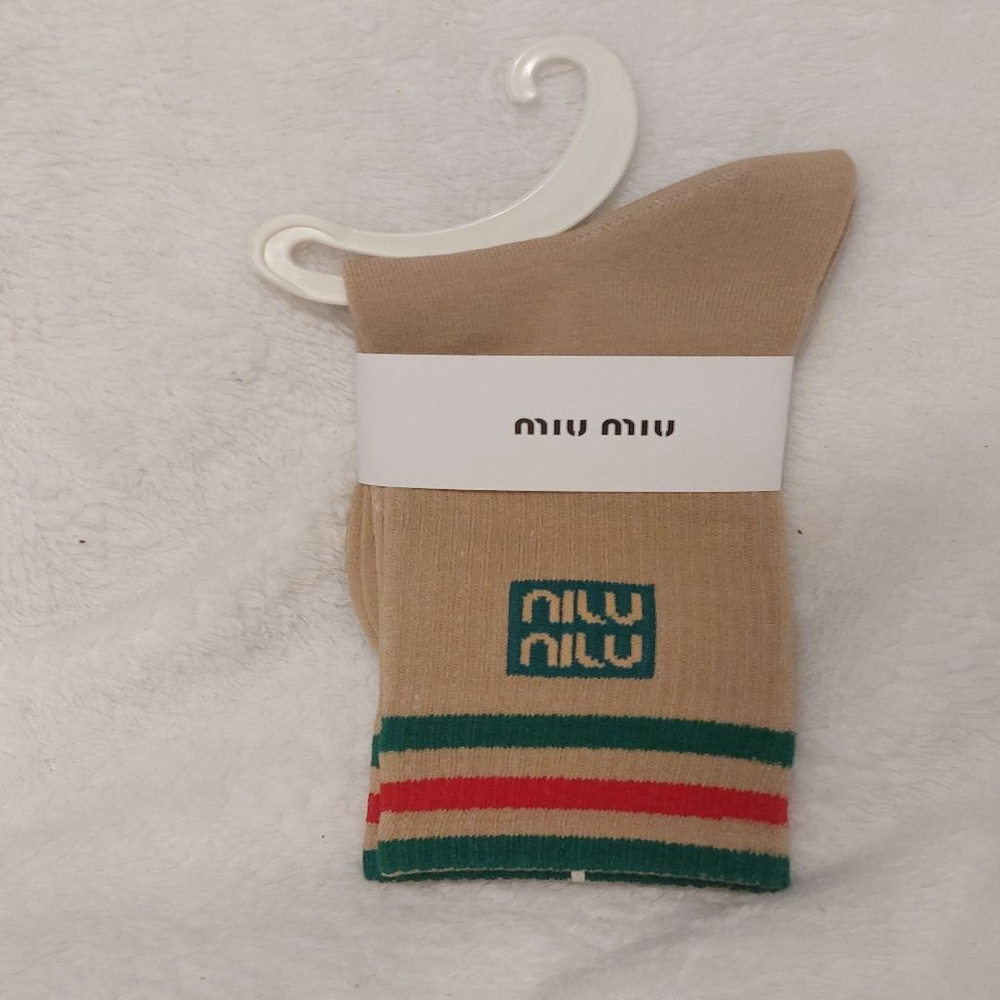 Miu Miu Ankle Socks Beige and RedWomen size 7-9